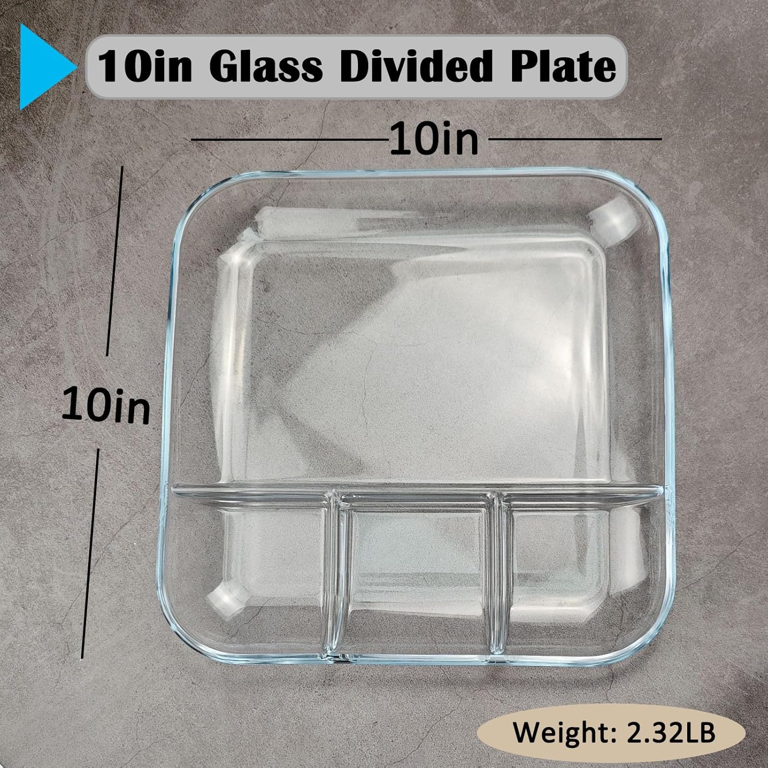 10 in 10-inch Square Glass Divided Plate for Adults