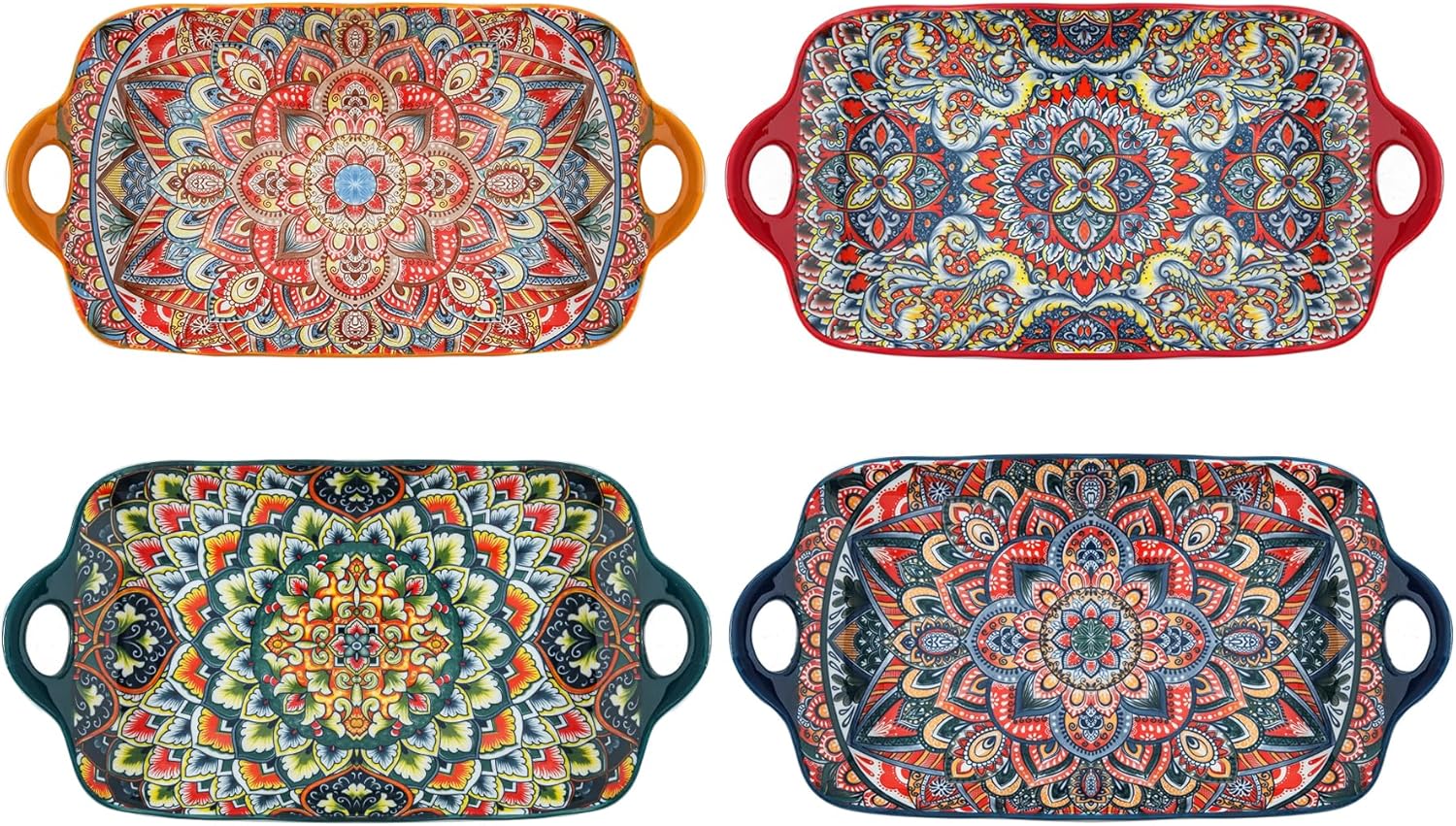 125-inch Double Handle Ceramic Plates Set of 4