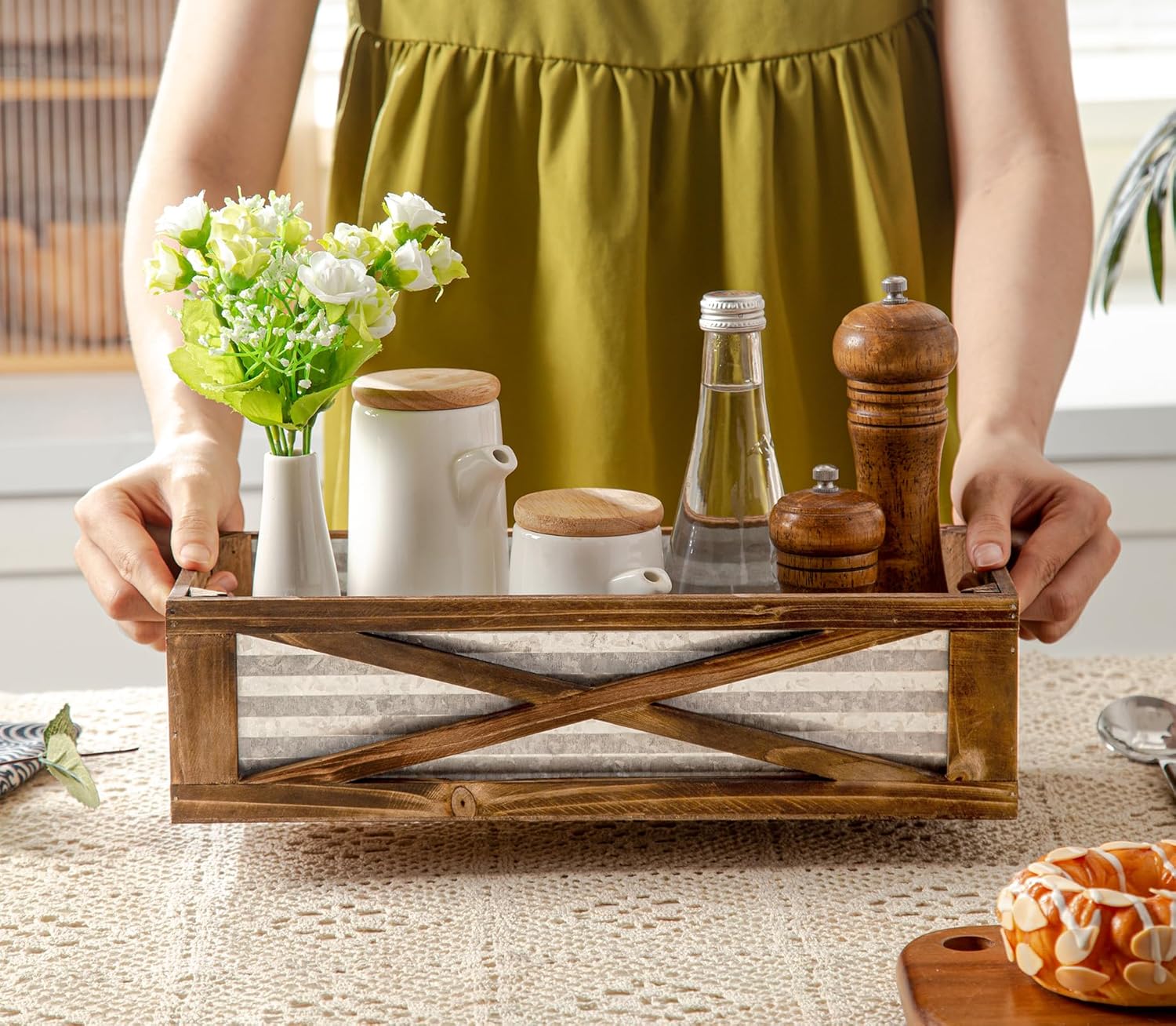 Modern Farmhouse Rustic Wooden Toilet Tank Basket Vural Decor