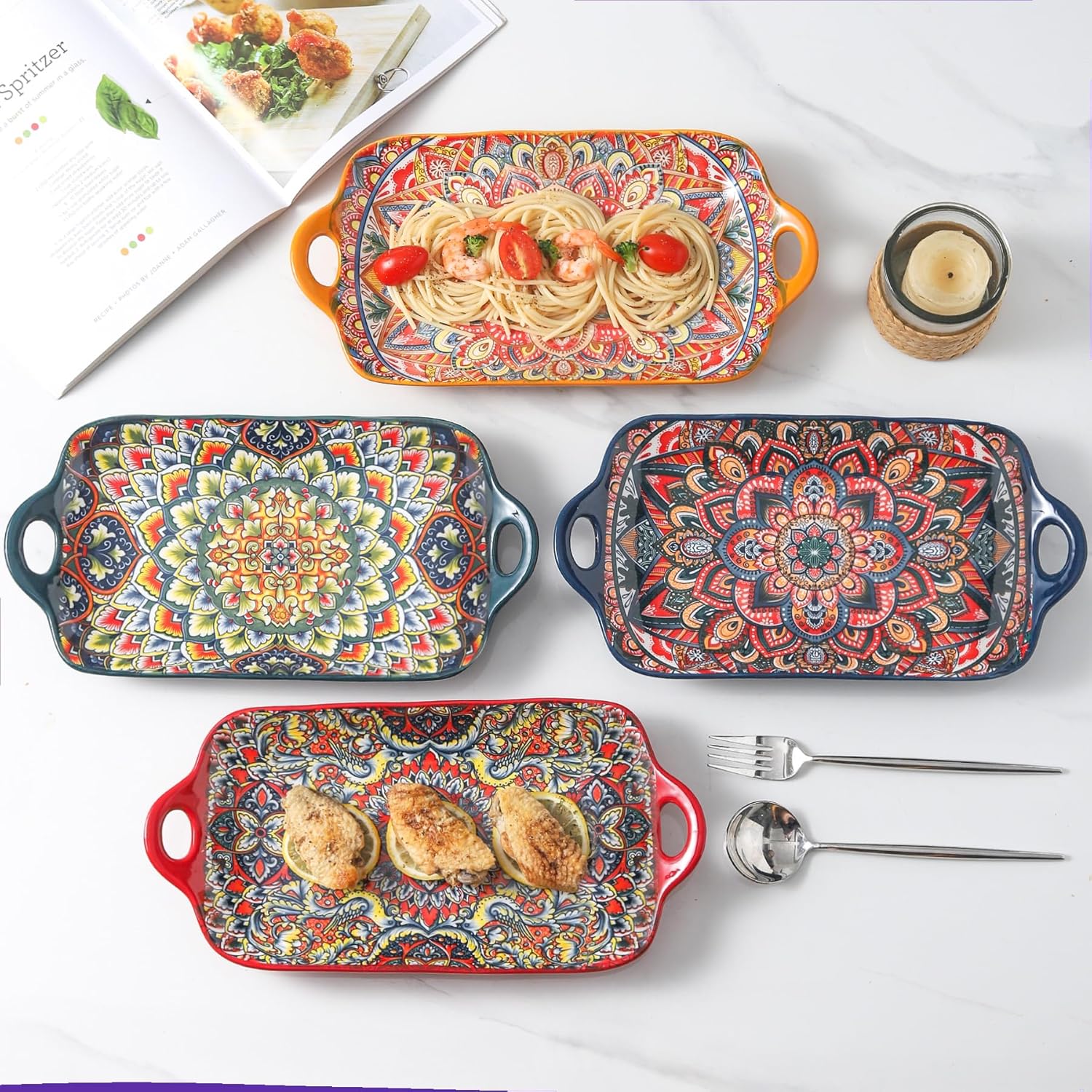 125-inch Double Handle Ceramic Plates Set of 4