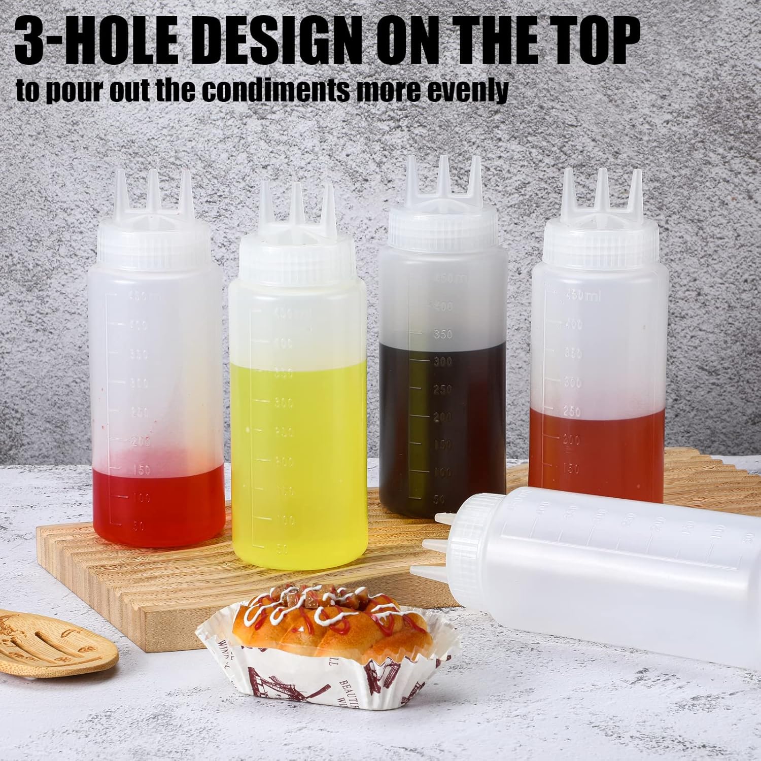 Dingion 8 Pcs 3 Hole Condiment Squeeze Bottles