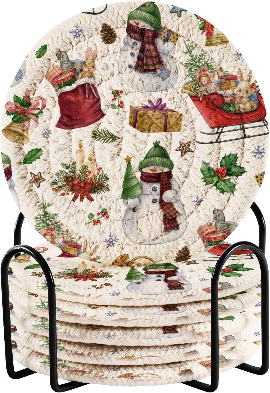 Christmas Santa Snowman Candle Coasters Set of 6