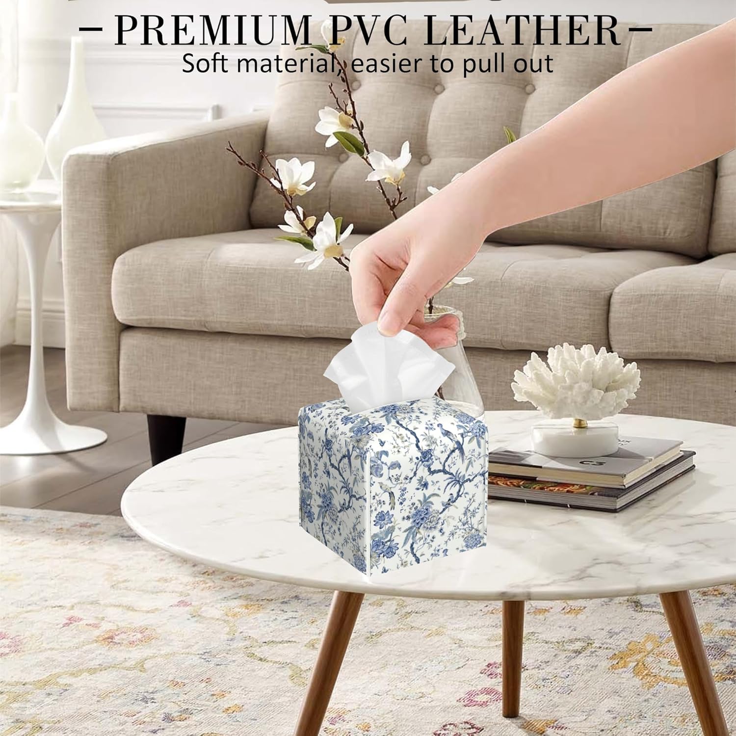 Blue Flower and Bird Tissue Box Holder