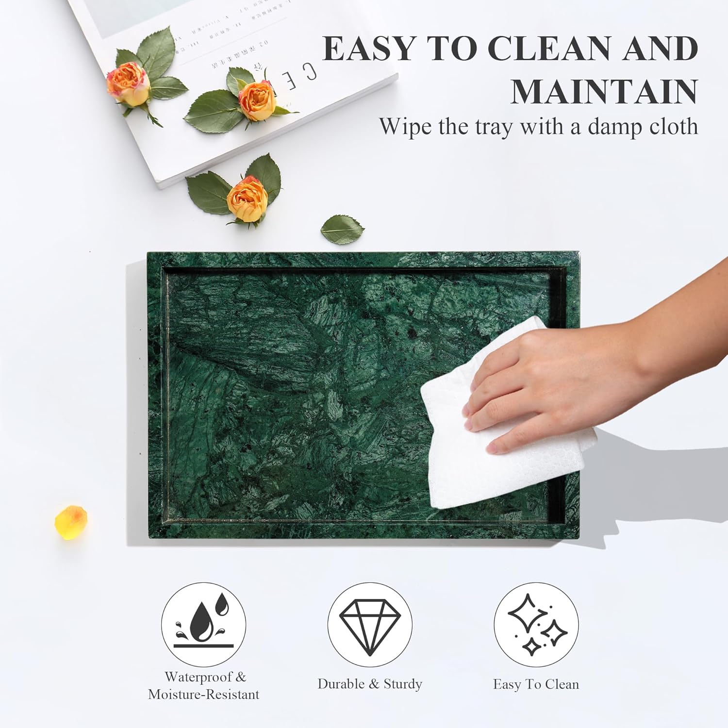 Elegant Real Natural Marble Vanity Tray Dark Green