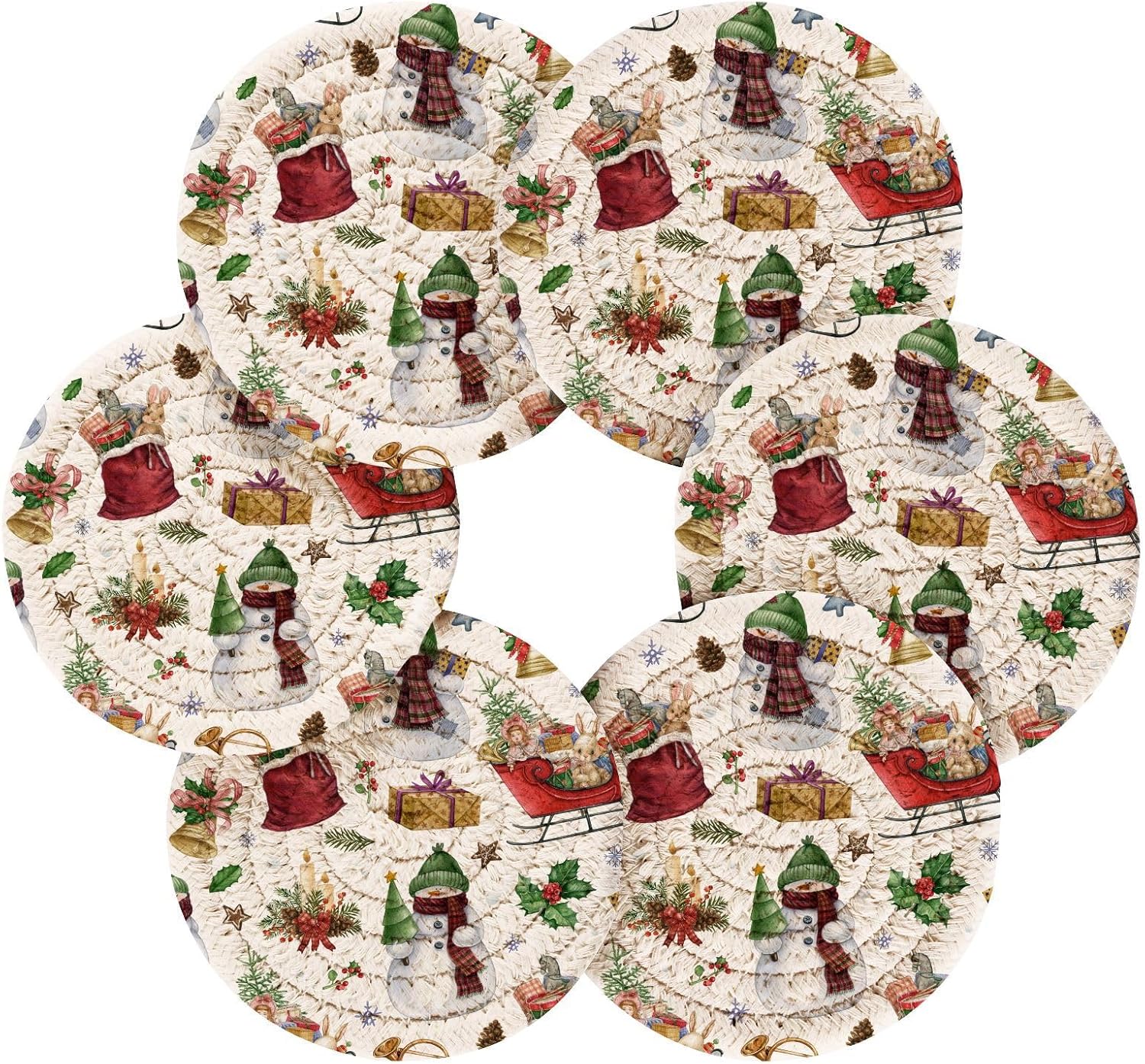 Christmas Santa Snowman Candle Coasters Set of 6