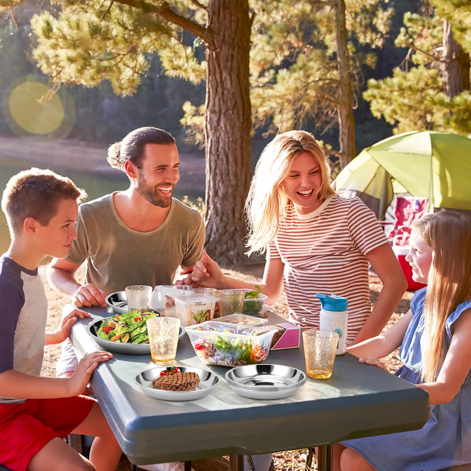 Offiper Stainless Steel Camping Plates 8-Piece Durable Shatterproof
