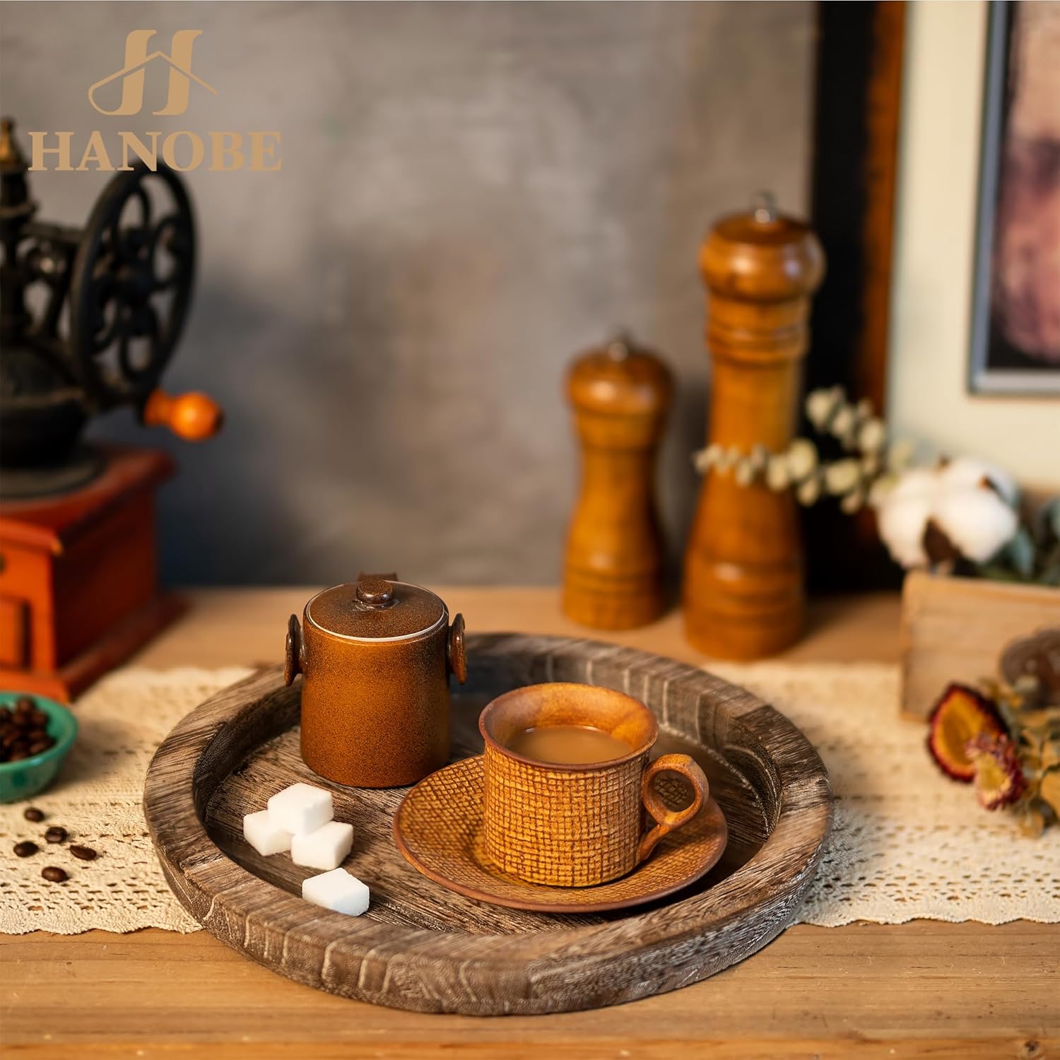 Hanobe Rustic Wooden Serving Tray Perfect for Gatherings