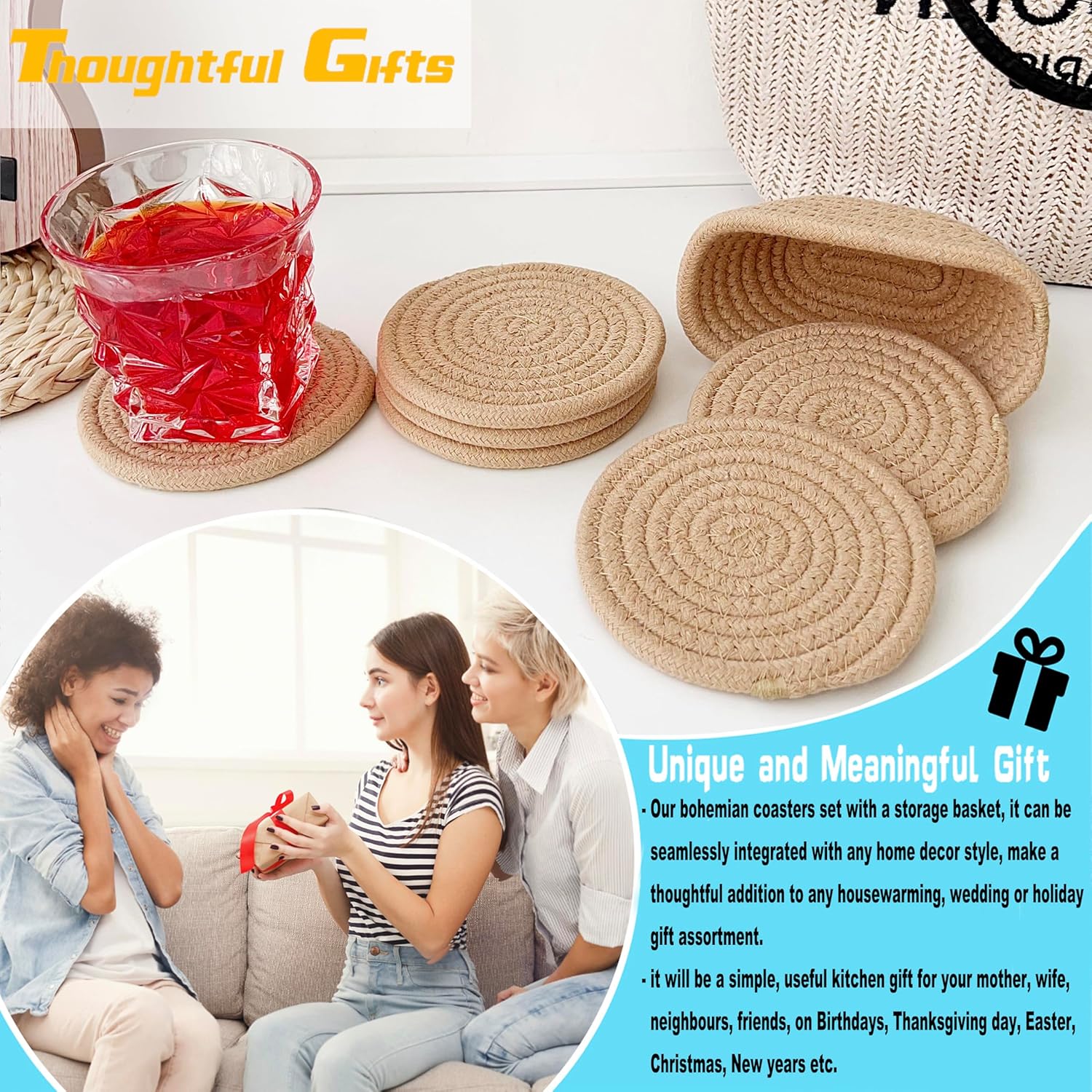 Valdivia Boho Coasters Set - Handmade Woven for Home