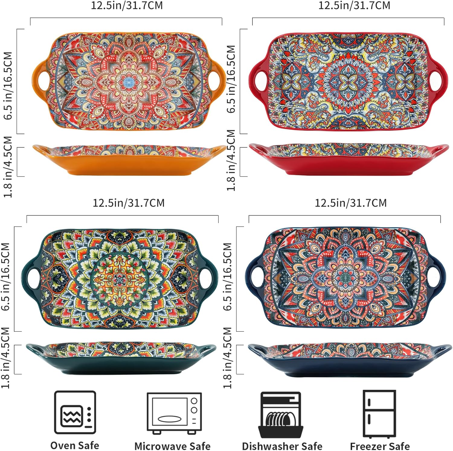 125-inch Double Handle Ceramic Plates Set of 4